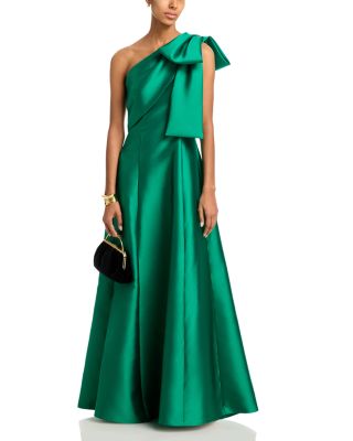 Long Mikado One Shoulder Bow Fit and Flare Gown - Exclusive