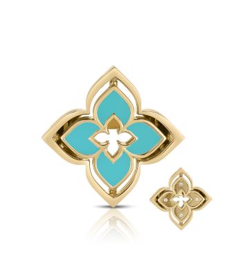 18K Yellow Gold Venetian Princess Pirouette Turquoise & Diamond Reversible Flower Ring