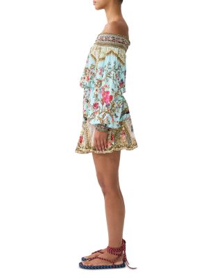 Silk Off The Shoulder Mini Dress