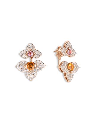 18K Rose Gold Venetian Princess Carnival Rubellite, Citrine & Diamond Front to Back Earrings