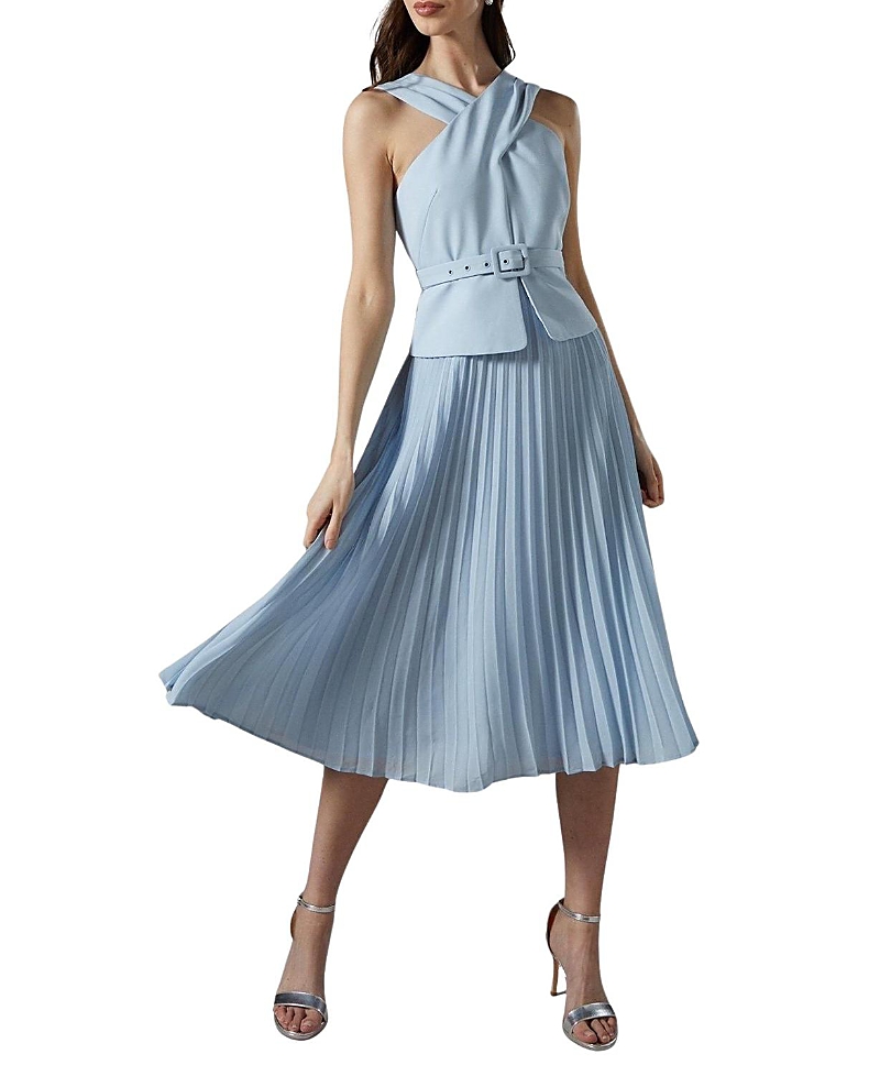 Coast Petite Cross Over Pleated Midi Dress