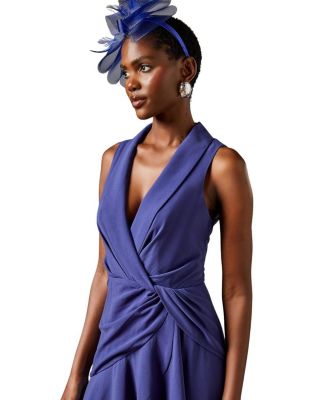 Shawl Collar Ruffle Hem Midi Dress