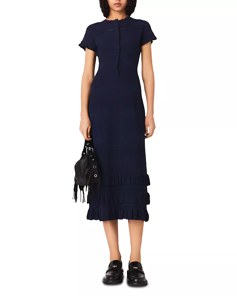 Maje Ruliana Textured Pointelle Midi Dress