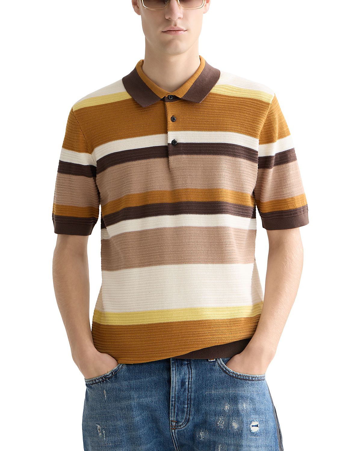 Scotch & Soda Structured Striped Knitted Polo Shirt