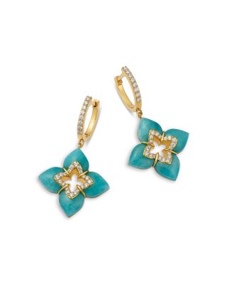 18K Yellow Gold Venetian Princess Amazonite & Diamond Flower Drop Earrings