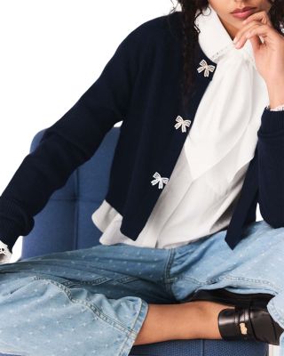 Bow Jewelry Button Wool Cardigan