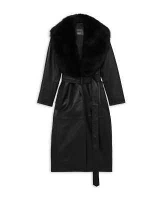 Estee Leather Trench Coat with Shearling Collar