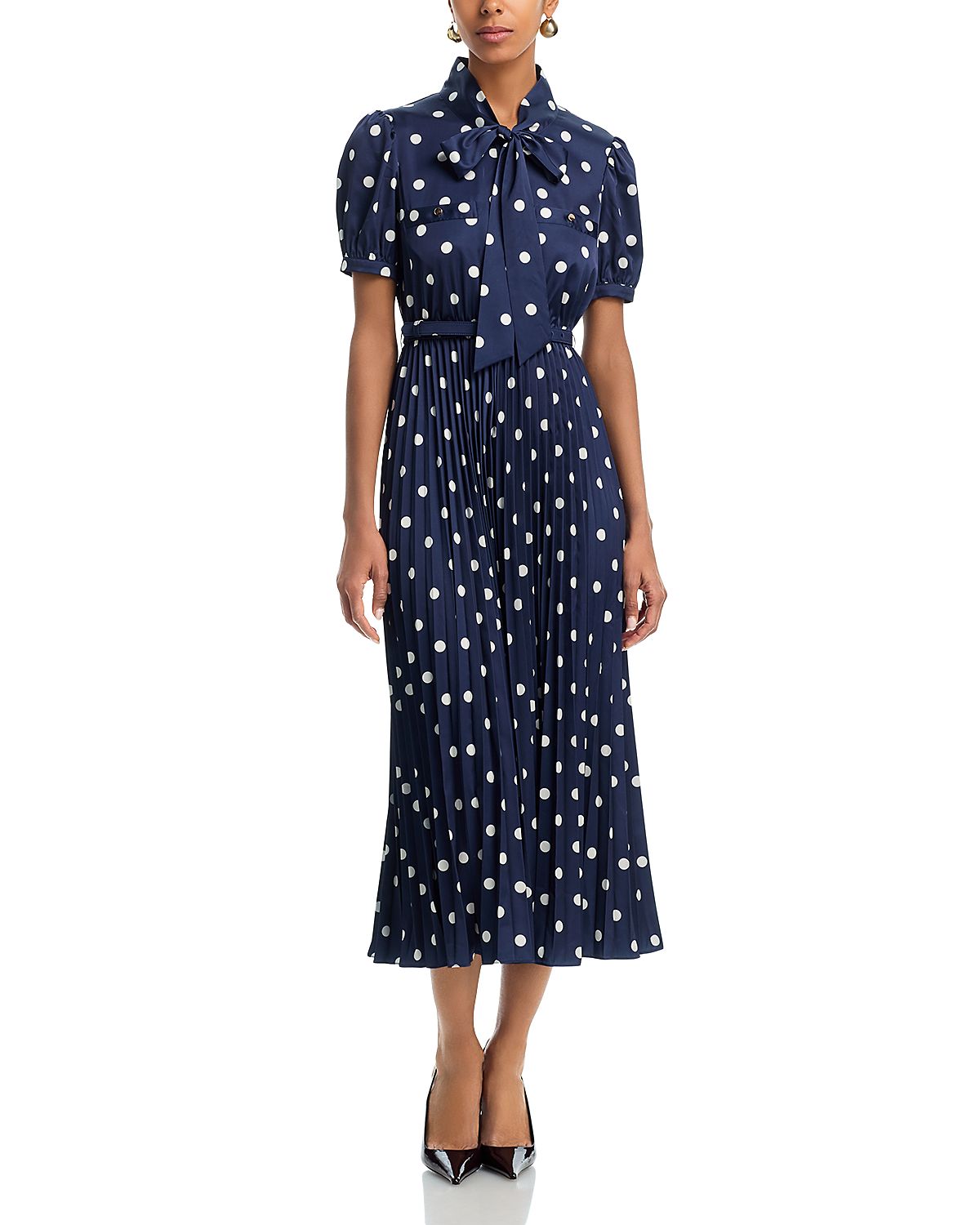 Self-Portrait Polka Dot Satin Midi Dress
