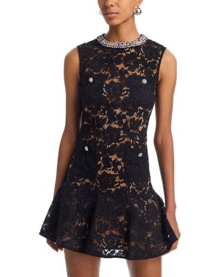 Lace Crystal Embellished Mini Dress