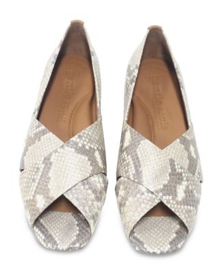 Women's Whoebe Snake Embossed Leather Open Toe Flats