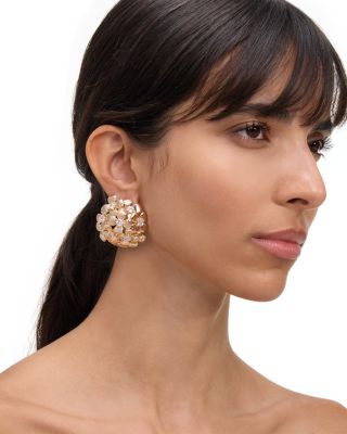 Cubic Zirconia Flower Cluster Button Earrings 