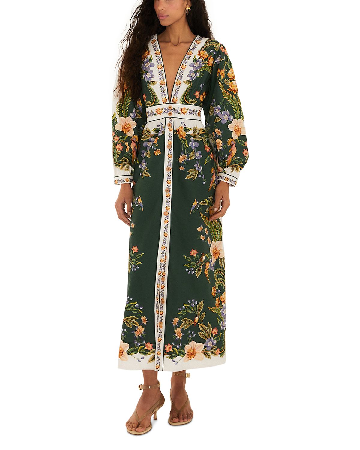 Farm Rio Nature Green Linen Maxi Dress