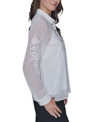 Long Sleeve Embroidered Flower Blouse
