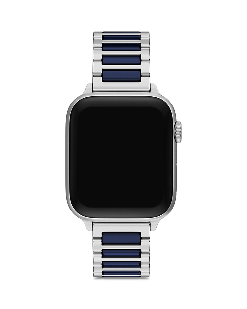 Tory Burch Kira Square Stainless Steel & Navy Silicone Band for Apple Watch, 38/40/41/42mm and 42/44/45/46/49mm
