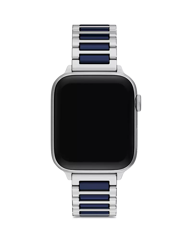 Tory Burch Kira Square Stainless Steel & Navy Silicone Band for Apple Watch, 38/40/41/42mm and 42/44/45/46/49mm