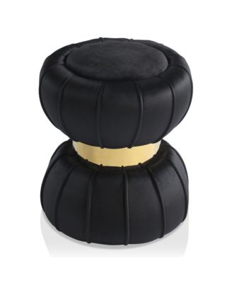  Bami Round Velvet Ottoman with Gold Trim