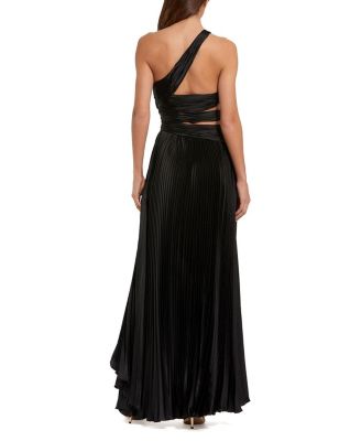  One Shoulder Pleated Charmeuse Gown with Slit