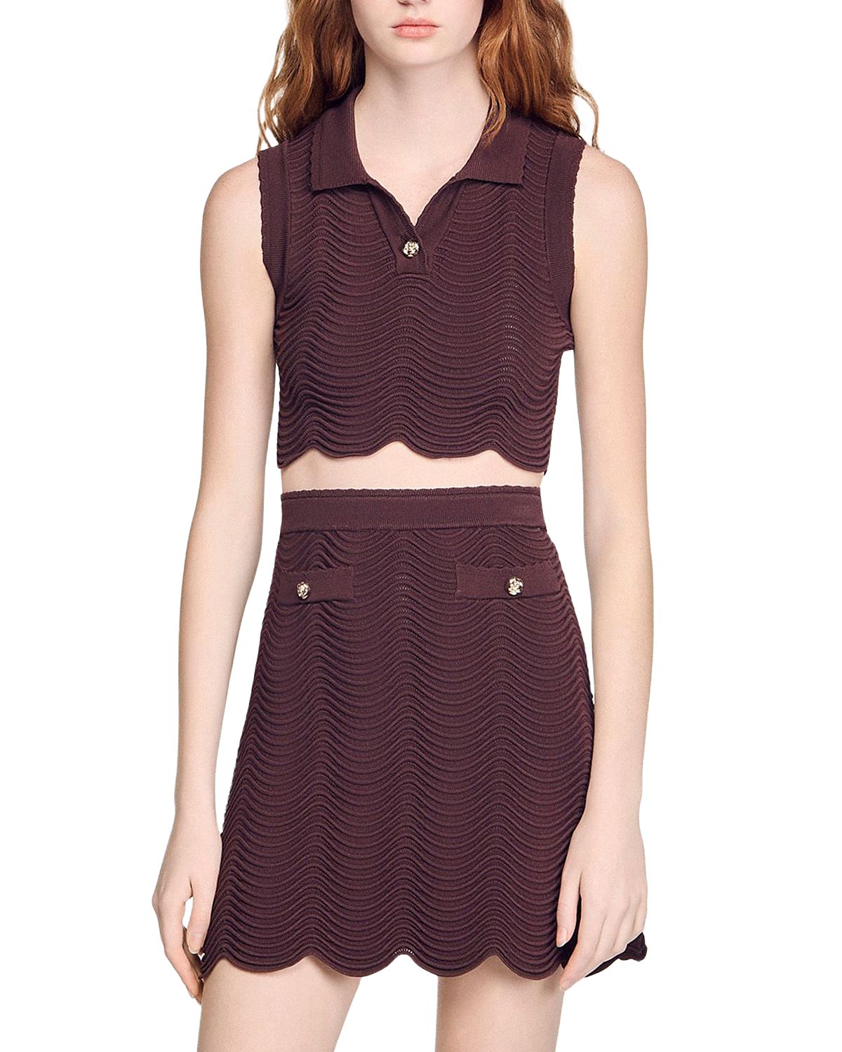 Sandro Cropped Decorative Knit Top