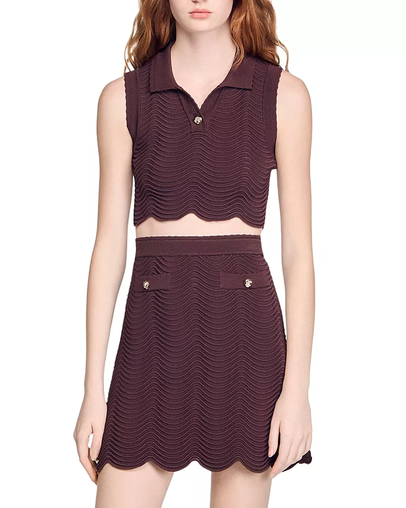 Sandro Cropped Decorative Knit Top