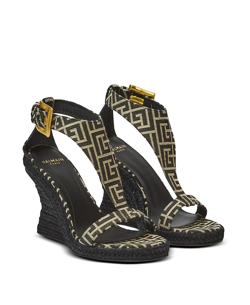 Balmain Women's Anthem Wedge Espadrilles in Monogram Jacquard