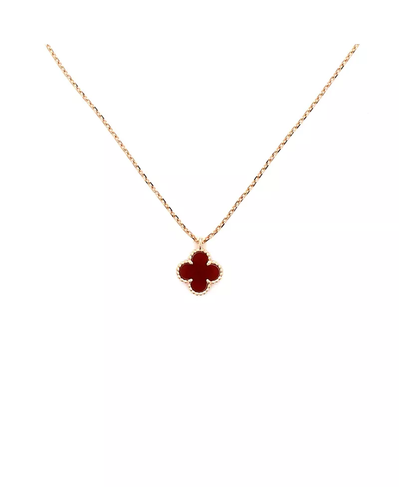 Pre-Owned Van Cleef & Arpels Sweet Alhambra Pendant Necklace 18K Rose Gold and Carnelian, 14.75 - 15.5"