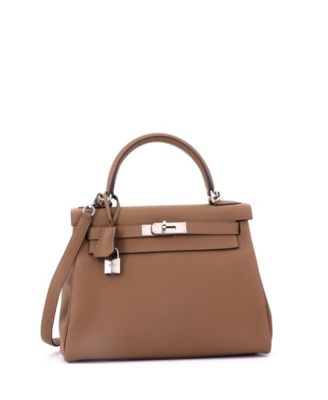 Kelly 28 Handbag Brown Togo with Palladium Hardware