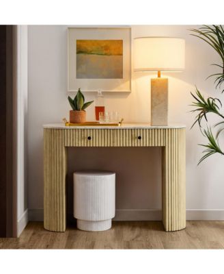  Caldera 42" Curved Solid Wood and Marble Console Table