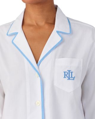 Long Sleeve Herringbone Woven Notch Collar Boxer Pajama Set