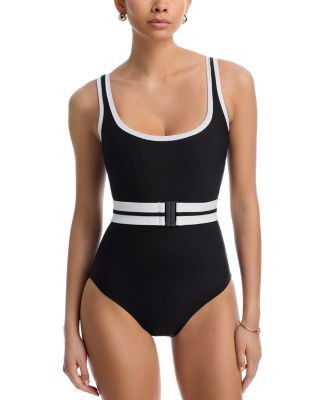 DreamSculpt Piped Square Neck Tank One Piece Swimsuit
