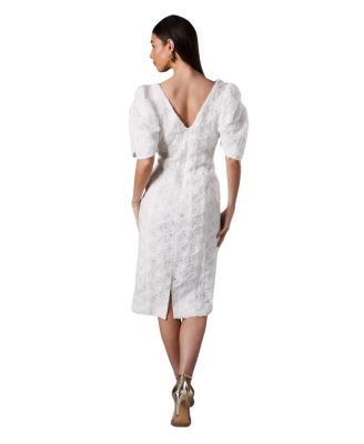 Floral Pleated Sleeve Pencil Dress