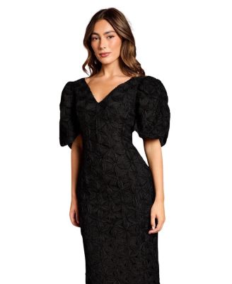 Floral Pleated Sleeve Pencil Dress