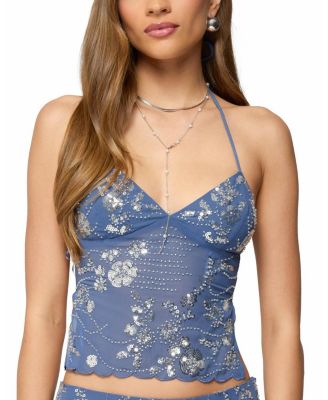 Nelley Backless Beaded Sequin Chiffon Top