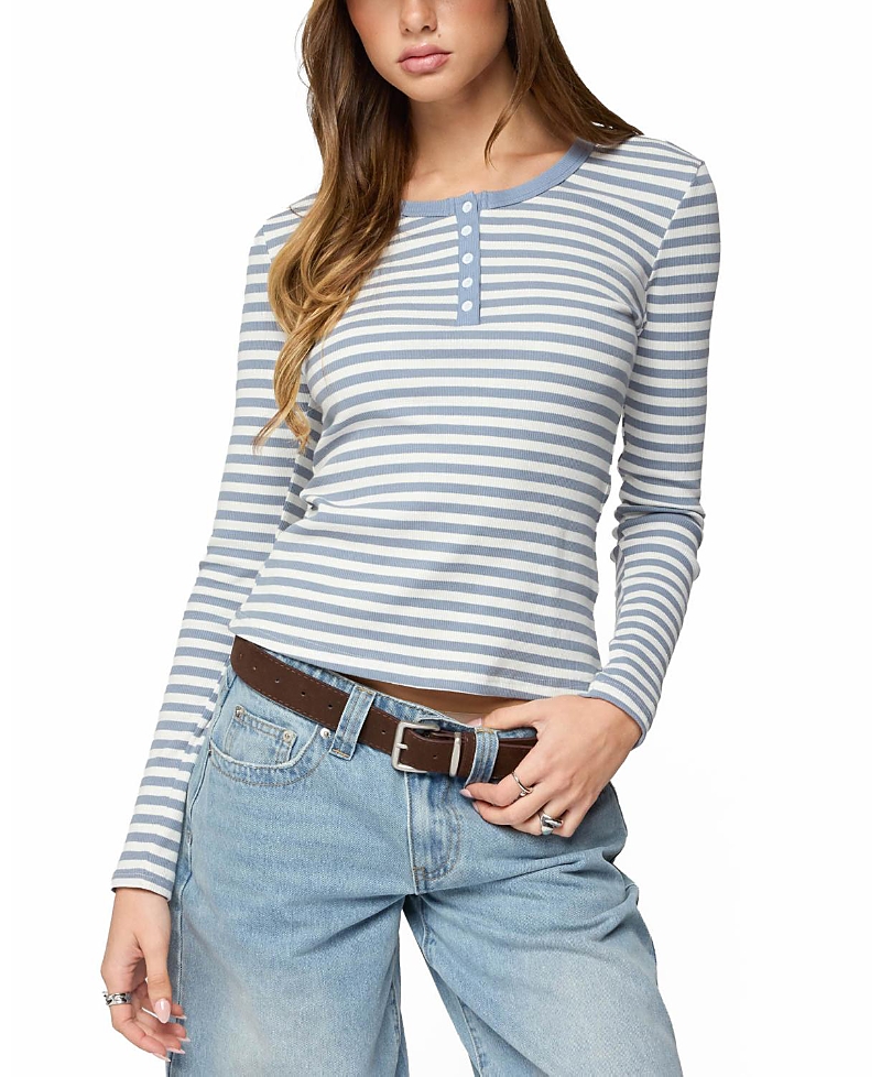 Edikted Roma Striped Henley Top