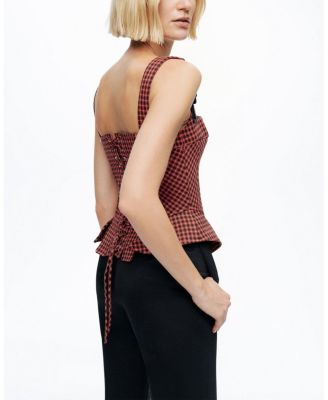  Checked Buckle Strap Corset Top