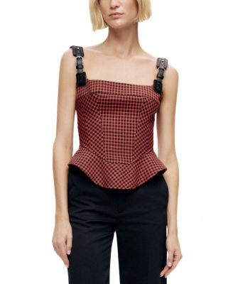  Checked Buckle Strap Corset Top