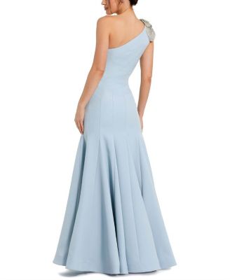  Petite Crepe One Shoulder Gown with Flower Detail