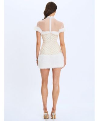  Taylor Faux Fur Trimmed Beaded Boucle Mini Dress