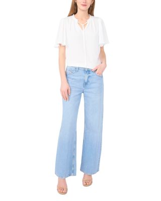 Tie Neck Flutter Sleeve Top