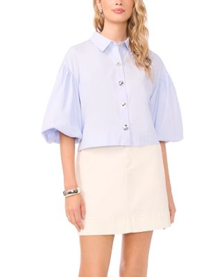 Puff Sleeve Cotton Button Up Top