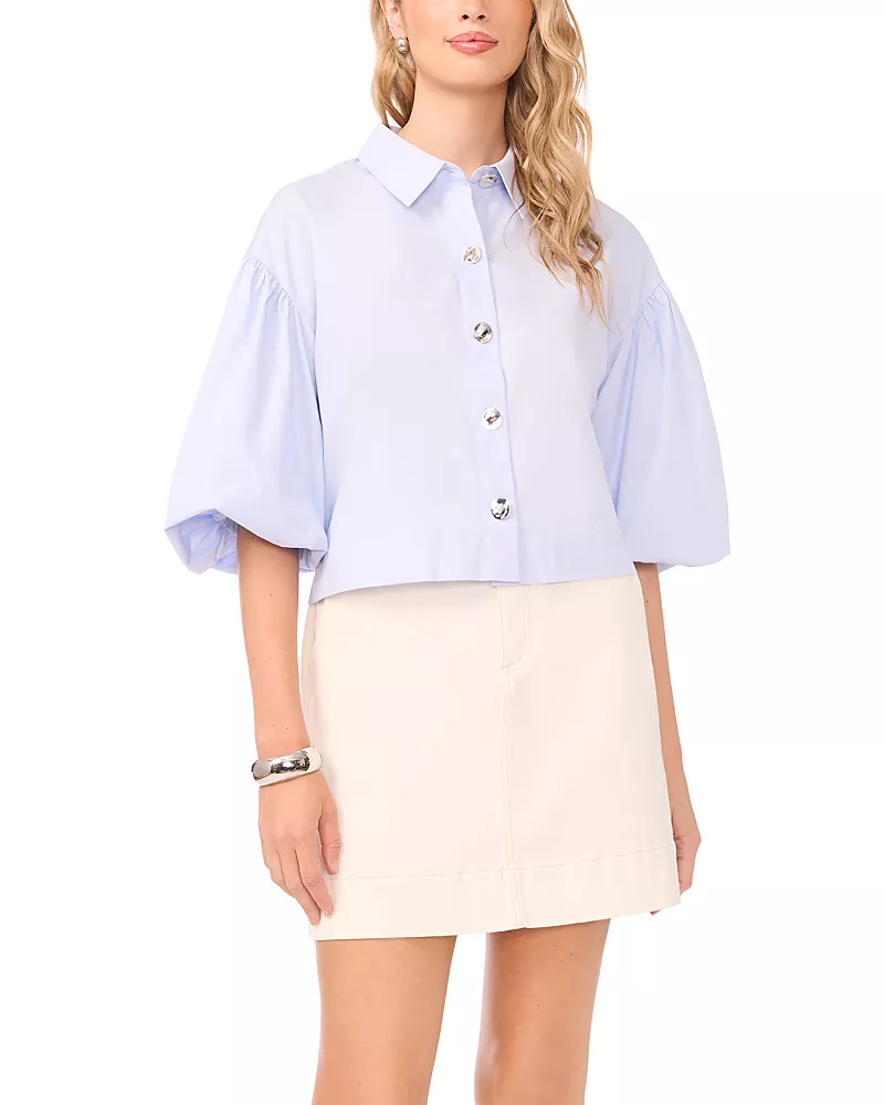 Vince Camuto Puff Sleeve Cotton Button Up Top