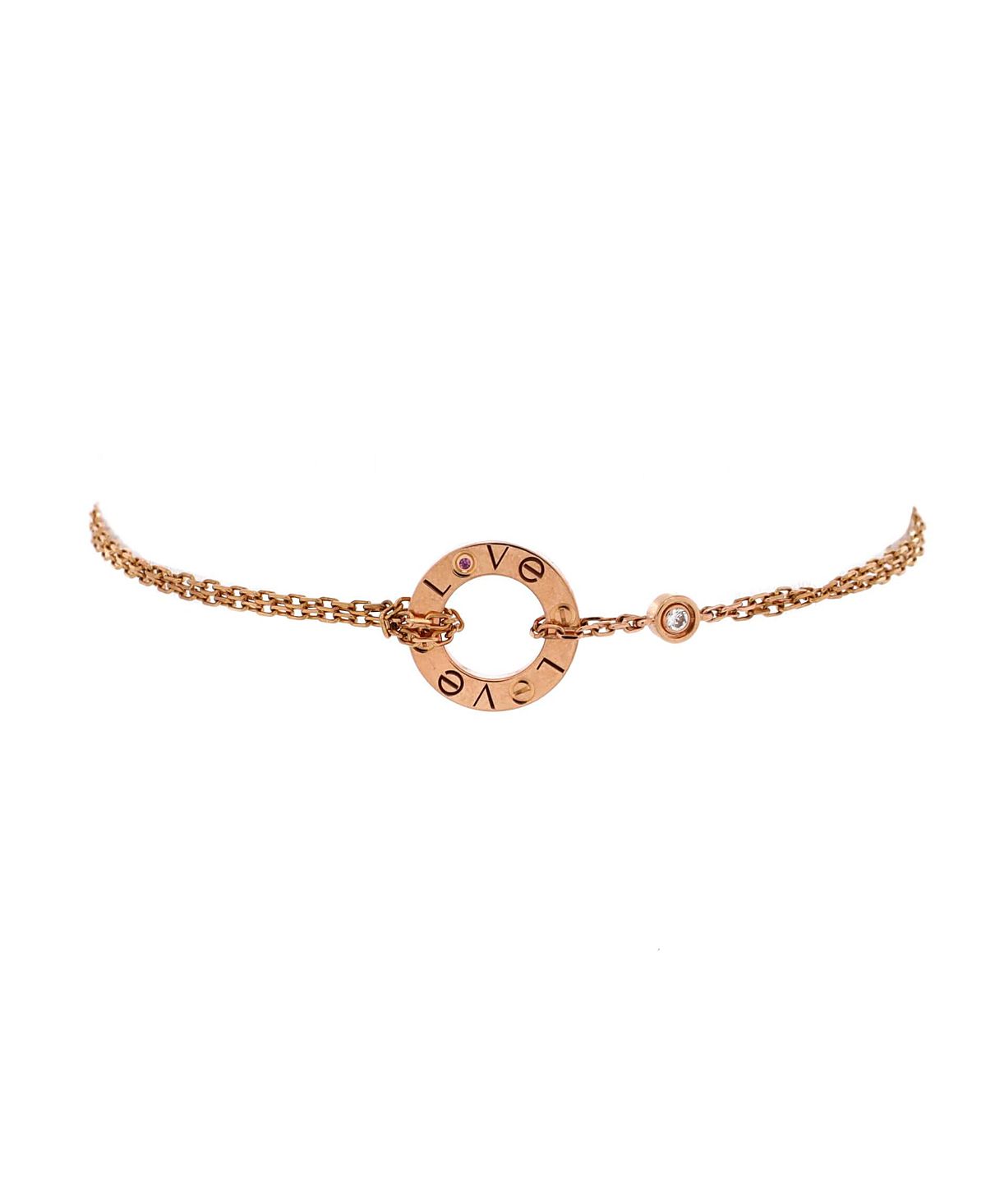 Pre-Owned Cartier 2 Diamonds Love Bracelet 18K Rose Gold with Pink Sapphire and Diamond
