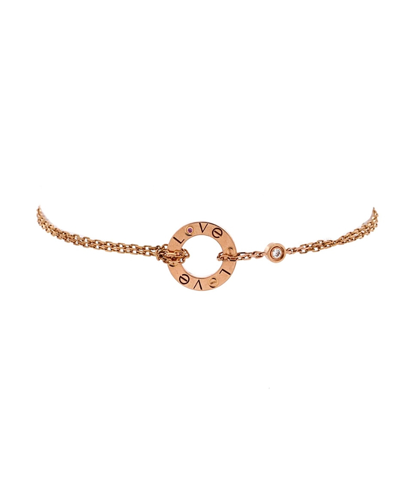 Pre-Owned Cartier 2 Diamonds Love Bracelet 18K Rose Gold with Pink Sapphire and Diamond