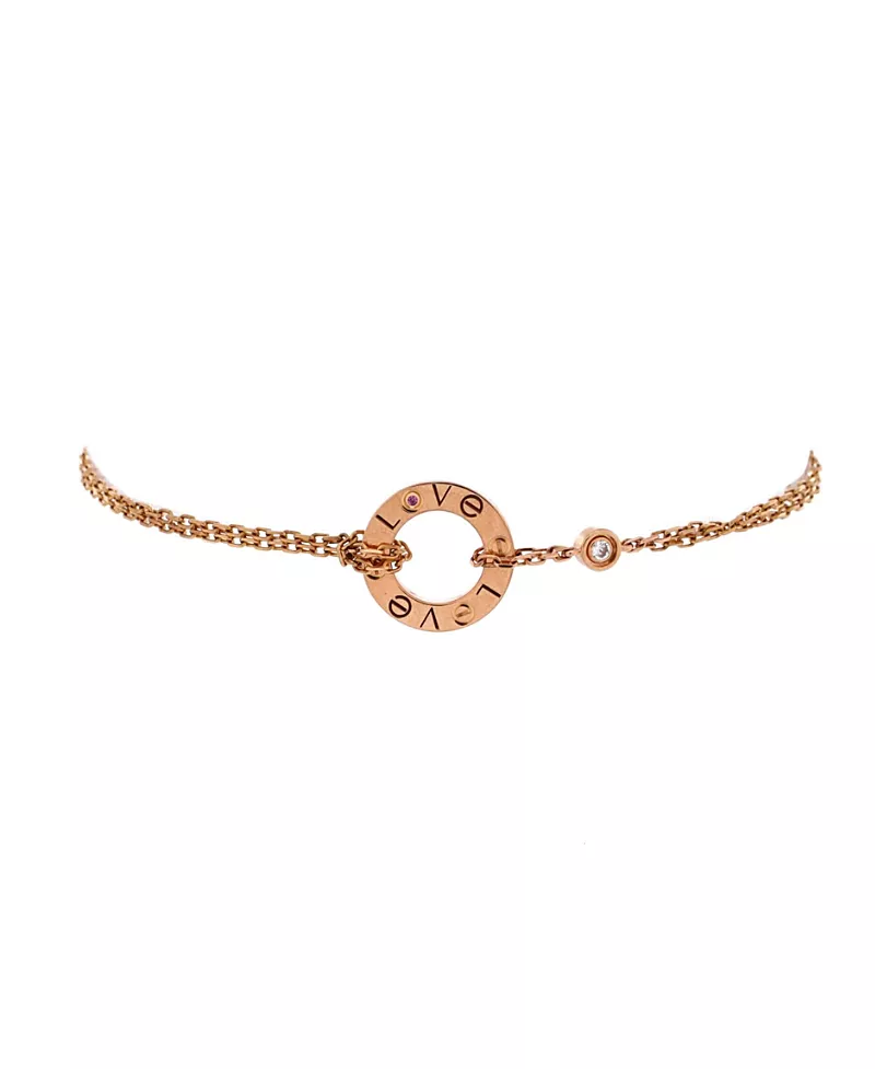 Pre-Owned Cartier 2 Diamonds Love Bracelet 18K Rose Gold with Pink Sapphire and Diamond