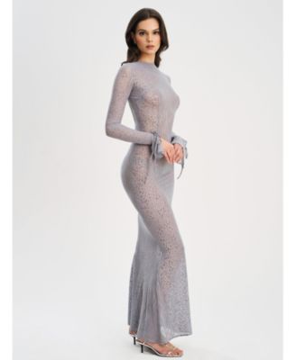 Waylynn Burnout Velvet Detail Animal Print Mesh Backless Maxi Dress