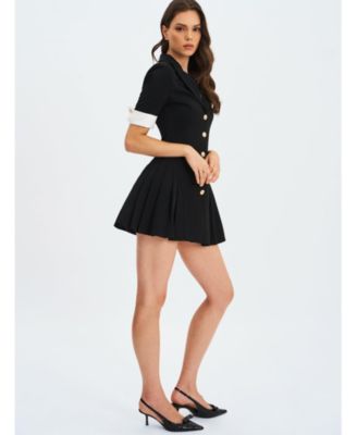  Ilitha Woven Crepe Pleated Mini Blazer Dress