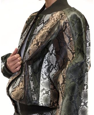  Snake Embossed Leather Bomber Jacket