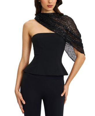  Quinette Peplum Top with Beaded Asymmetrical Cape