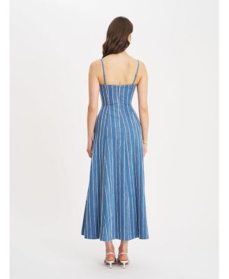  Abygail Stripe Cotton Denim Maxi Dress