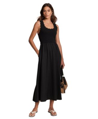 Women's Scallop Trim Sleeveless Midi Dress