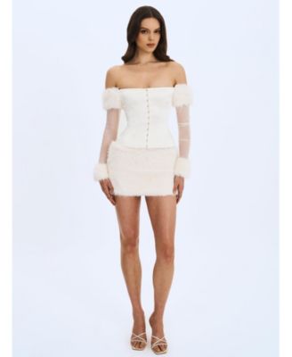 Nola Off Shoulder Faux Fur Trimmed Top